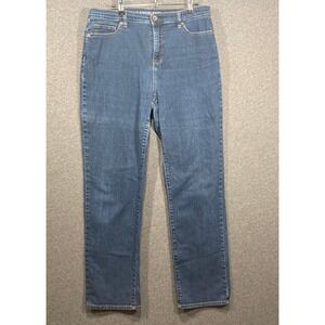 Lands' End Fit 3 Straight Leg Jeans Womens 12‎ Indigo Blue Denim High Rise 0059